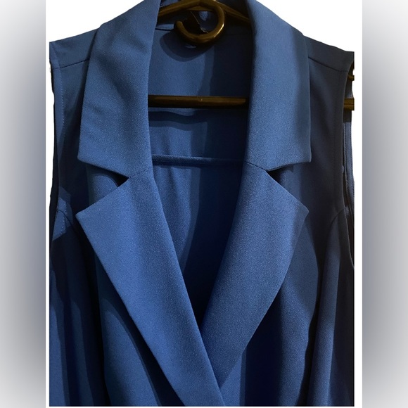 Bright Cobalt Blue with Gold hardware and side zip Sleeveless Blazer Dress-Small - Picture 3 of 6